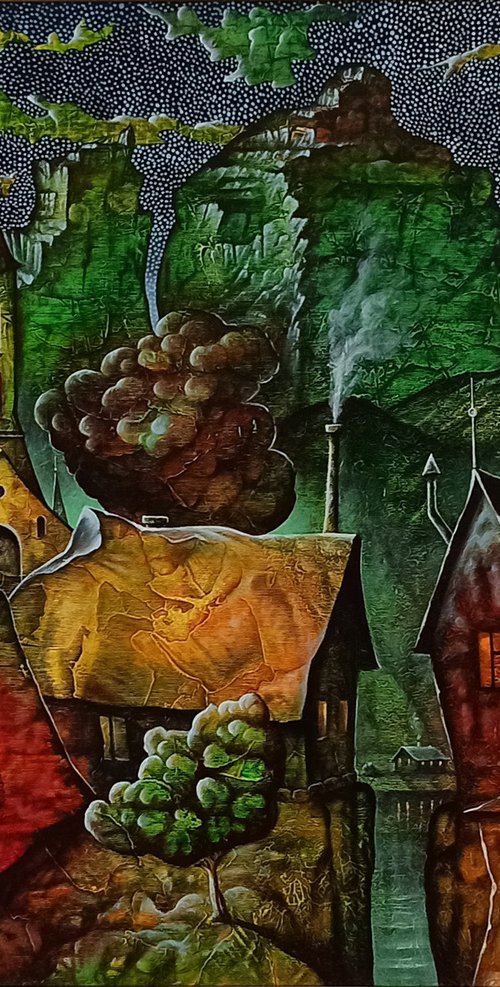 Night in a fairy tale  65x80cm ,Acrylic/canvas by Aram Movsisyan