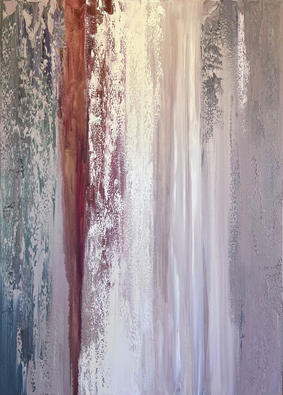 Pink White Oil canvas.  Powdery Textured Abstract Art.