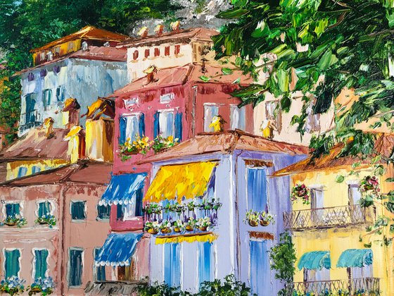 SUNNY BEACH - Italian coast. Italian Riviera. Cozy village. Sea shore. European resort. Mountains. Summer. Flowers.