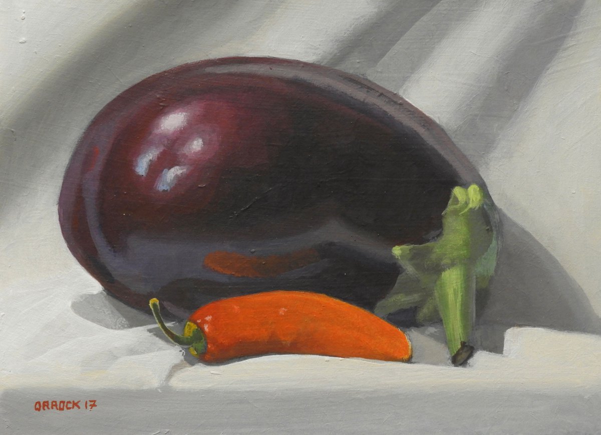 Aubergine and chilli by Peter Orrock
