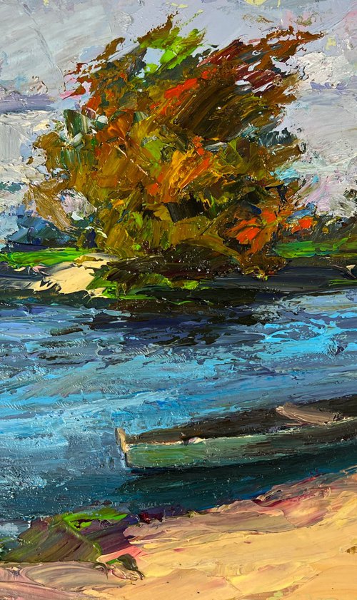 A Boat on the River Bank by Boris Serdyuk