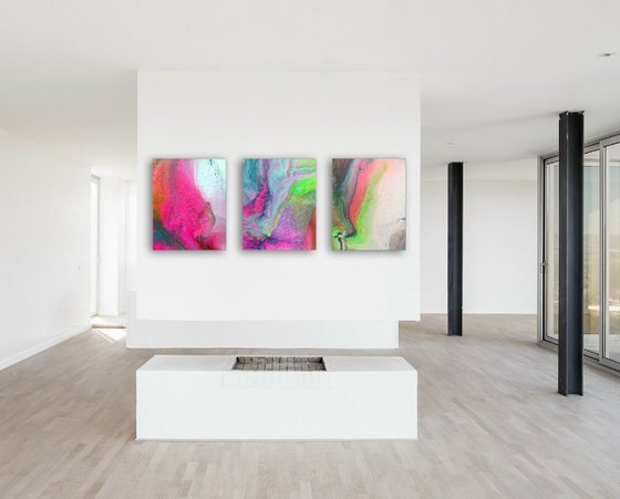 "Menage A Trois" - FREE USA SHIPPING - Original Triptych, Abstract PMS Acrylic Paintings Series - 48" x 20"