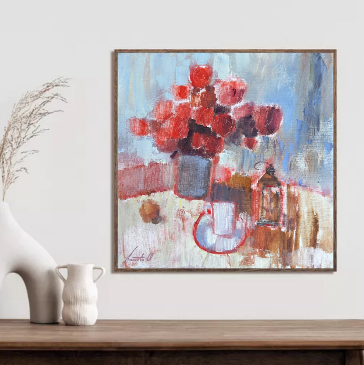 Abstract Still Life Oil Painting By Olha Laptieva, 16 X 16", Strange Still Life, Original Artwork