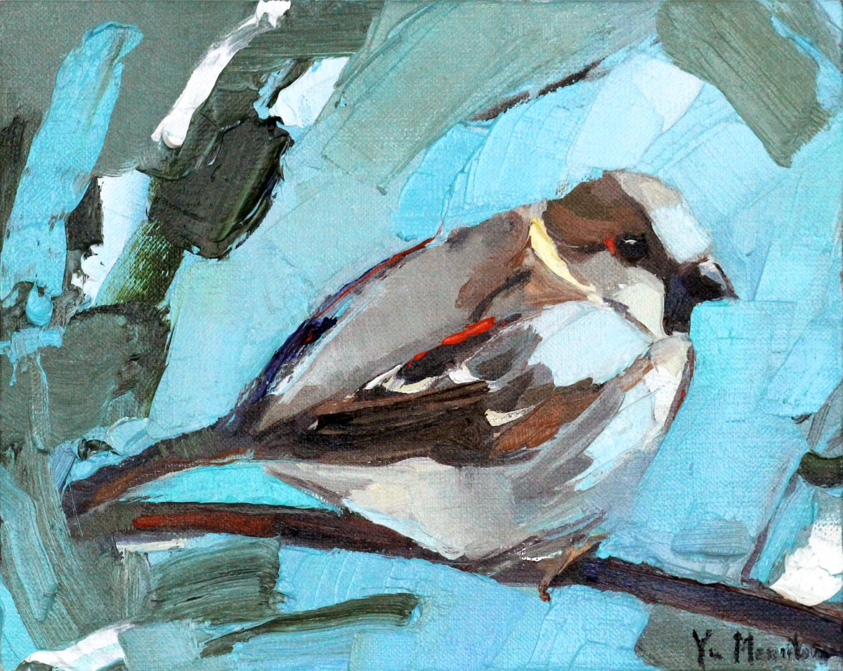 Sparrow - Bird - Oil painting by Yuliia Meniailova