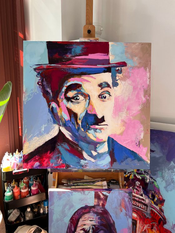 Charlie Chaplin Portrait 100x100cm acrylic on canvas
