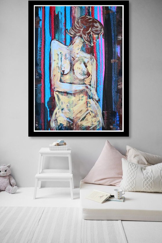 Nude Lines - Large Emotional Original Nude Art Painting