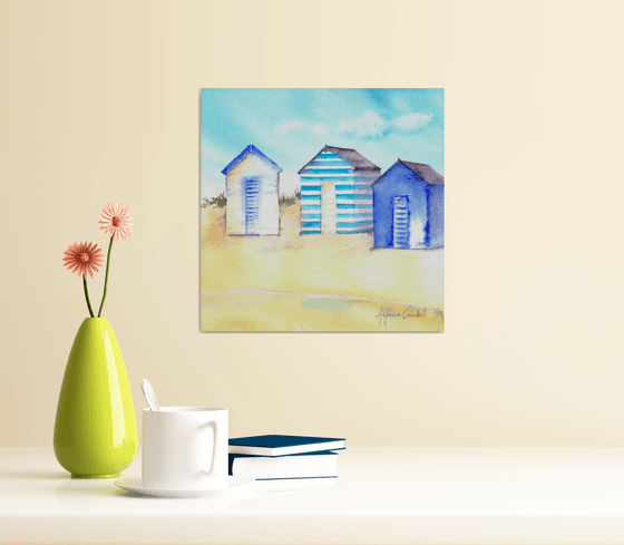 Beach hut Painting, Seaside Art, Original Watercolour Painting, Seaside Painting