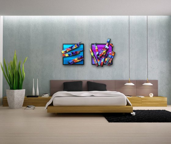 "Shipwrecked Series" - SAVE AS SERIES - Original PMS Mixed Media Sculptural Paintings On Canvas and Wood, Framed -  44 x 26 inches