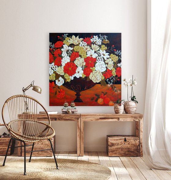 Ivory and Crimson Blooms