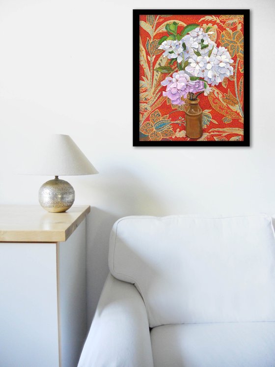 Blossom against Red Fabric