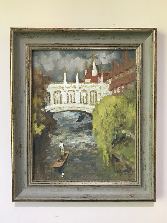 Original Oil Painting Wall Art Signed unframed Hand Made Jixiang Dong Canvas 25cm × 20cm Cityscape The Bridge Of Sighs Small Impressionism Impasto