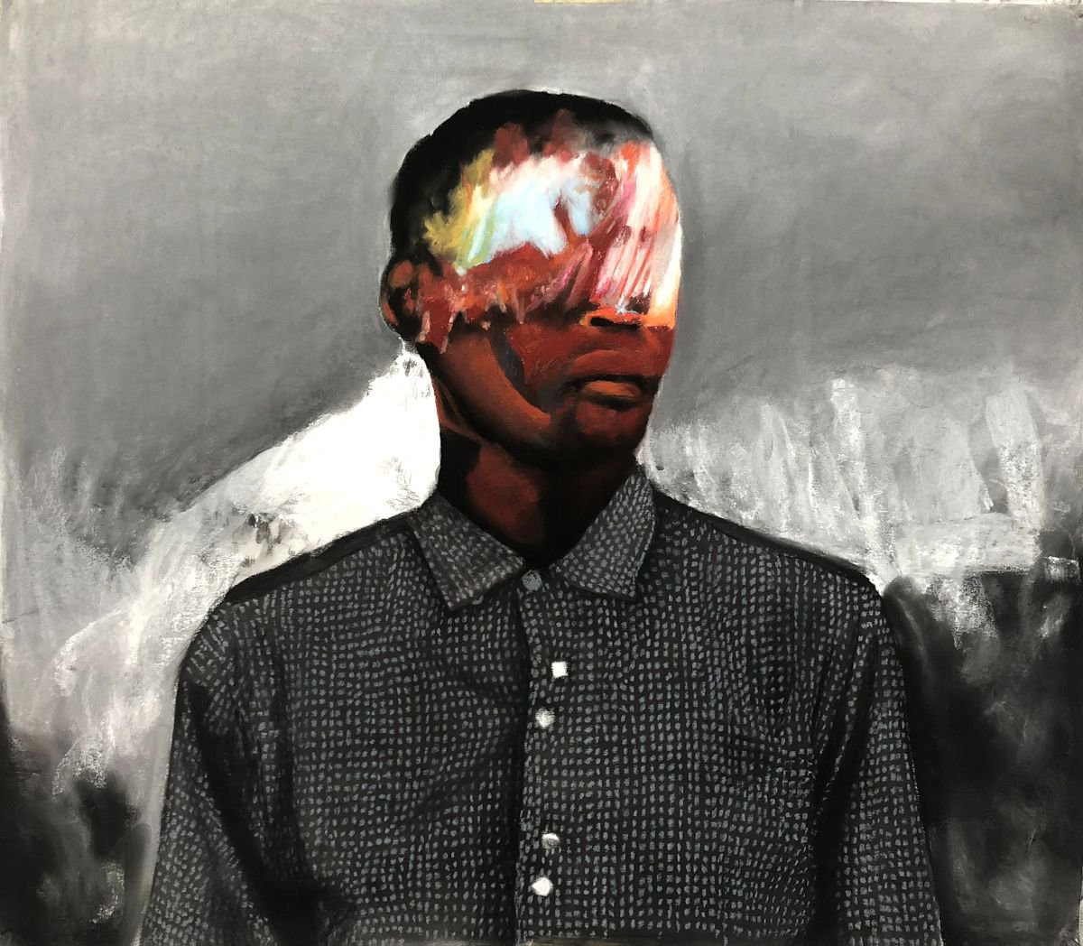 Expressive Portrait Pastel Drawing By Dan Laurentiu Arcus, 33 X 30, Composition With Black, White, Red And Human, Artfinder