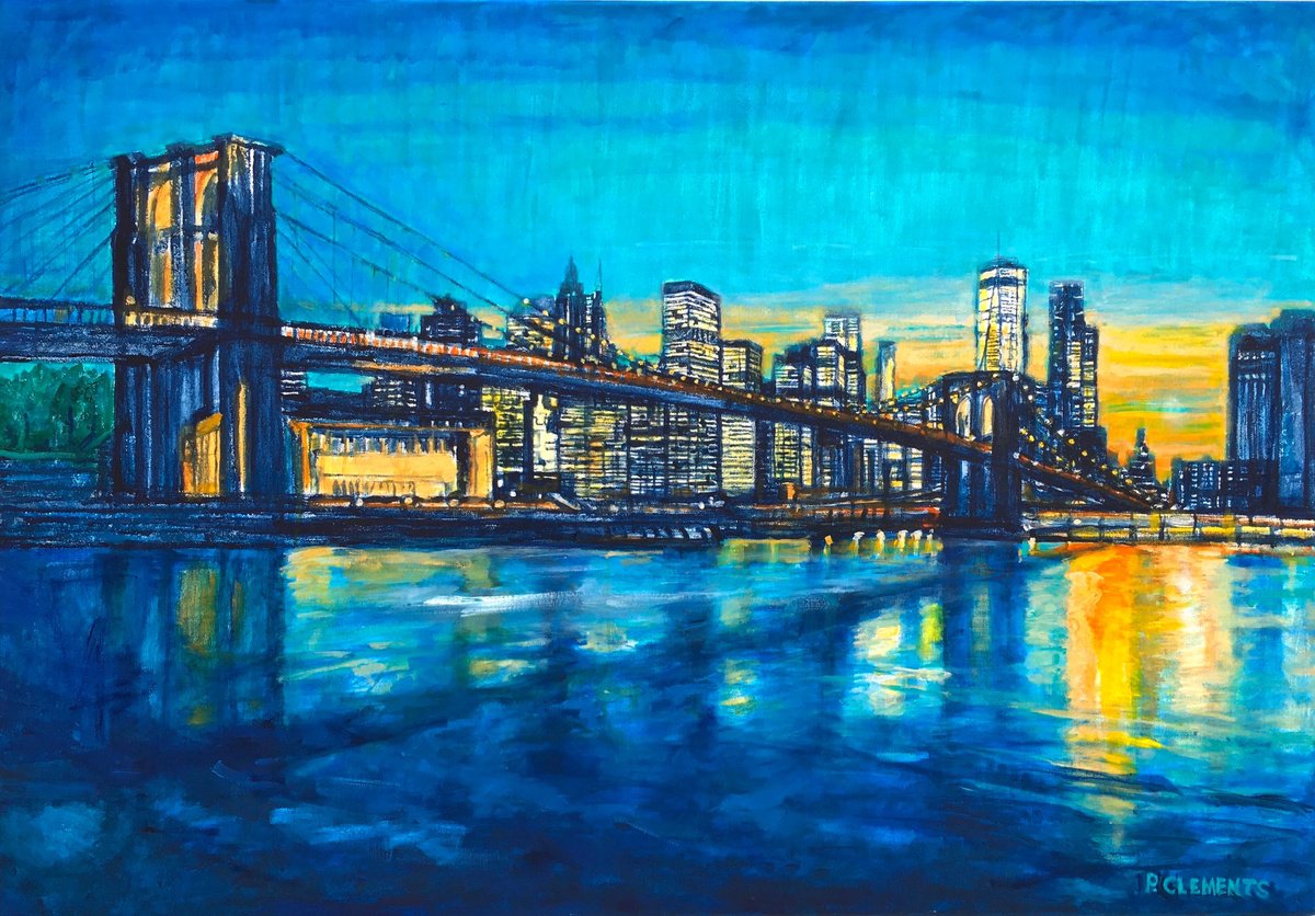 Brooklyn Bridge To Manhattan By Patricia Clements, 40 X 27, Artwork For Sale On Artfinder