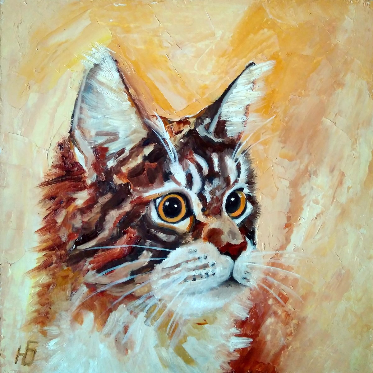 Maine Coon Portrait Cat Oil Painting Original Art Pet Wall Art by Yulia Berseneva