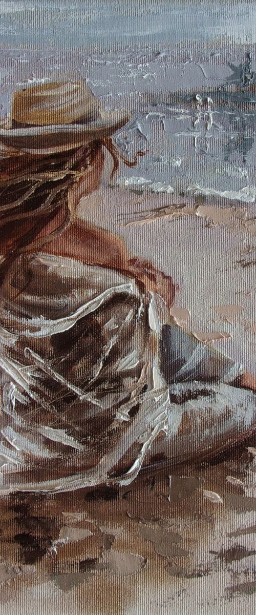 " LIVE THE MOMENT ... " original painting SEA spring summer palette knife GIFT by Monika Luniak