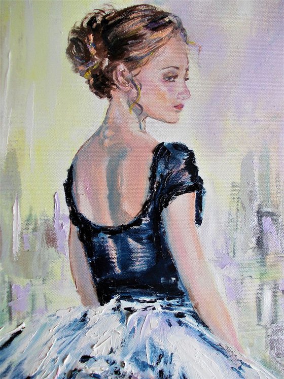 On Pointe  - Original mixed media ballerina painting