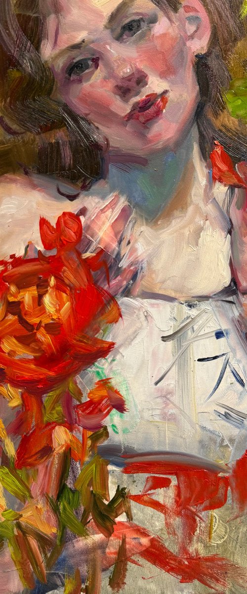 A Girl with a Red Poppy by Olga Bolgar