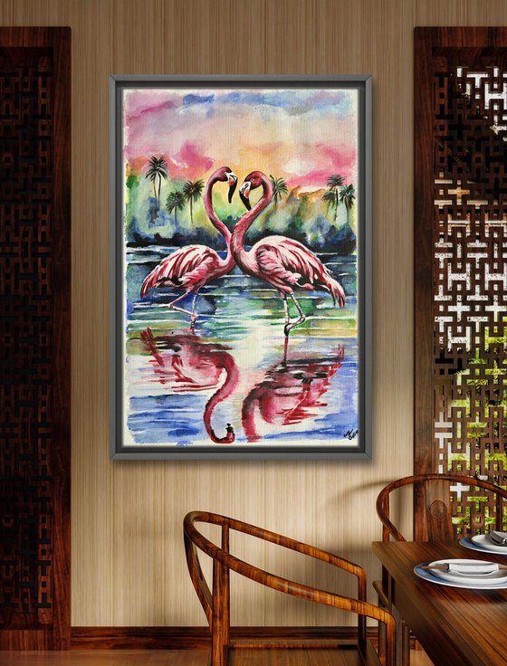 Flamingos at Sunset