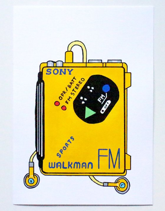 Sony WM-F5 Walkman - Retro Pop Art Painting On Unframed A4 Paper