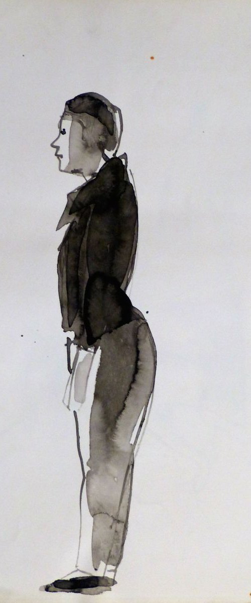 Standing Model, old drawing, 25x33 cm by Frederic Belaubre