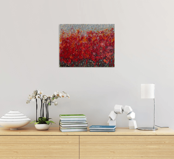 Poppy Field  -  Floral Abstract  Original Palette Knife Painting by OLena Art 14 X 18: X 0.5"