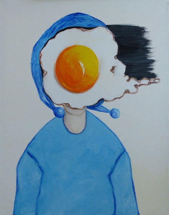 Egg girl in blue scarf