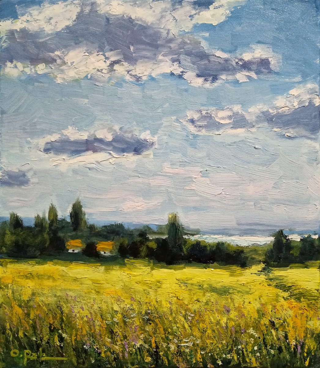 Impressionistic Landscape Oil Painting By Oleh Rak, 14 X 16", Summer Afternoon, Original Artwork