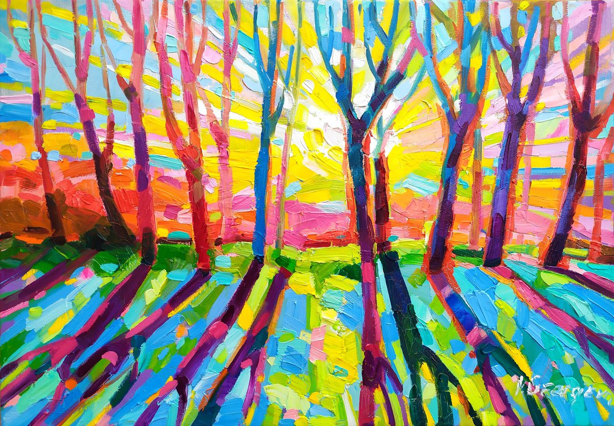 Impressionistic Landscape Oil Painting By Vanya Georgieva, 20 X 14", Light Penetrates, Original Artwork