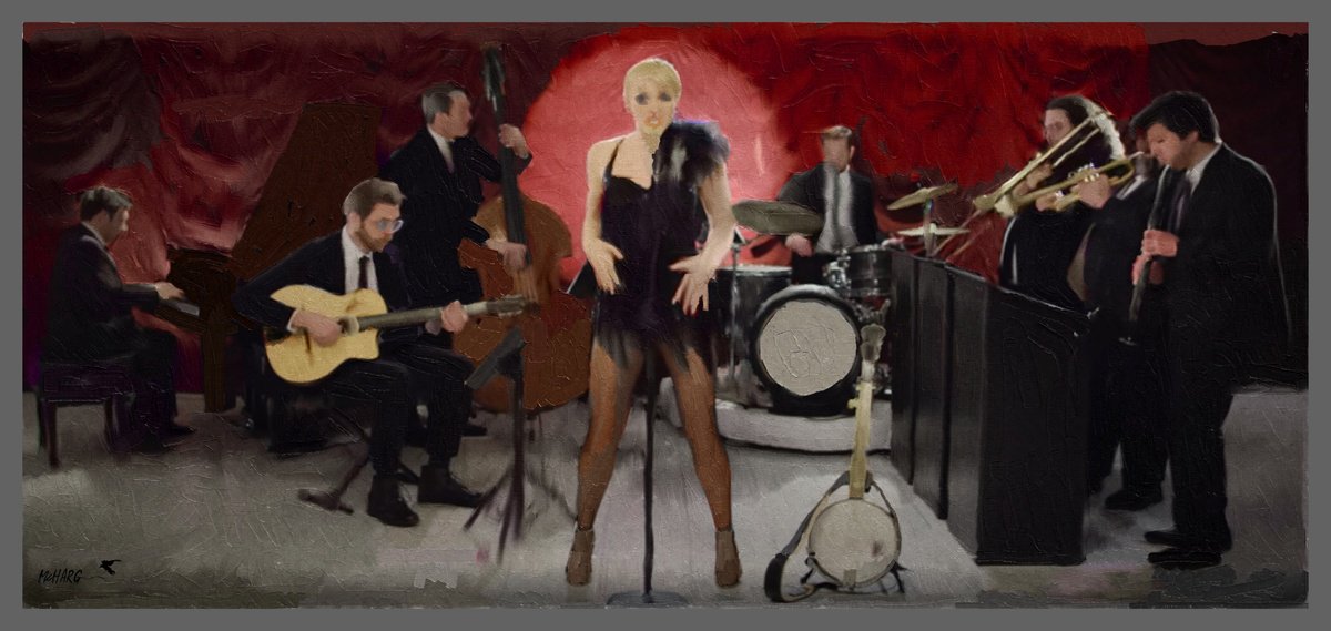 Impressionistic Portrait Painting By Joe Mcharg, 57 X 26, The Jazz Singer #3, Original Artwork