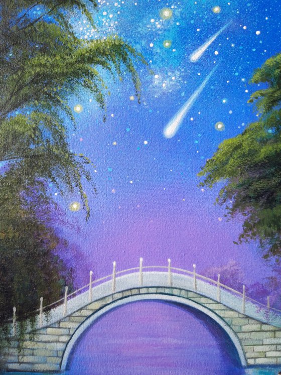 "The mystery of the night", landscape art, night sky painting