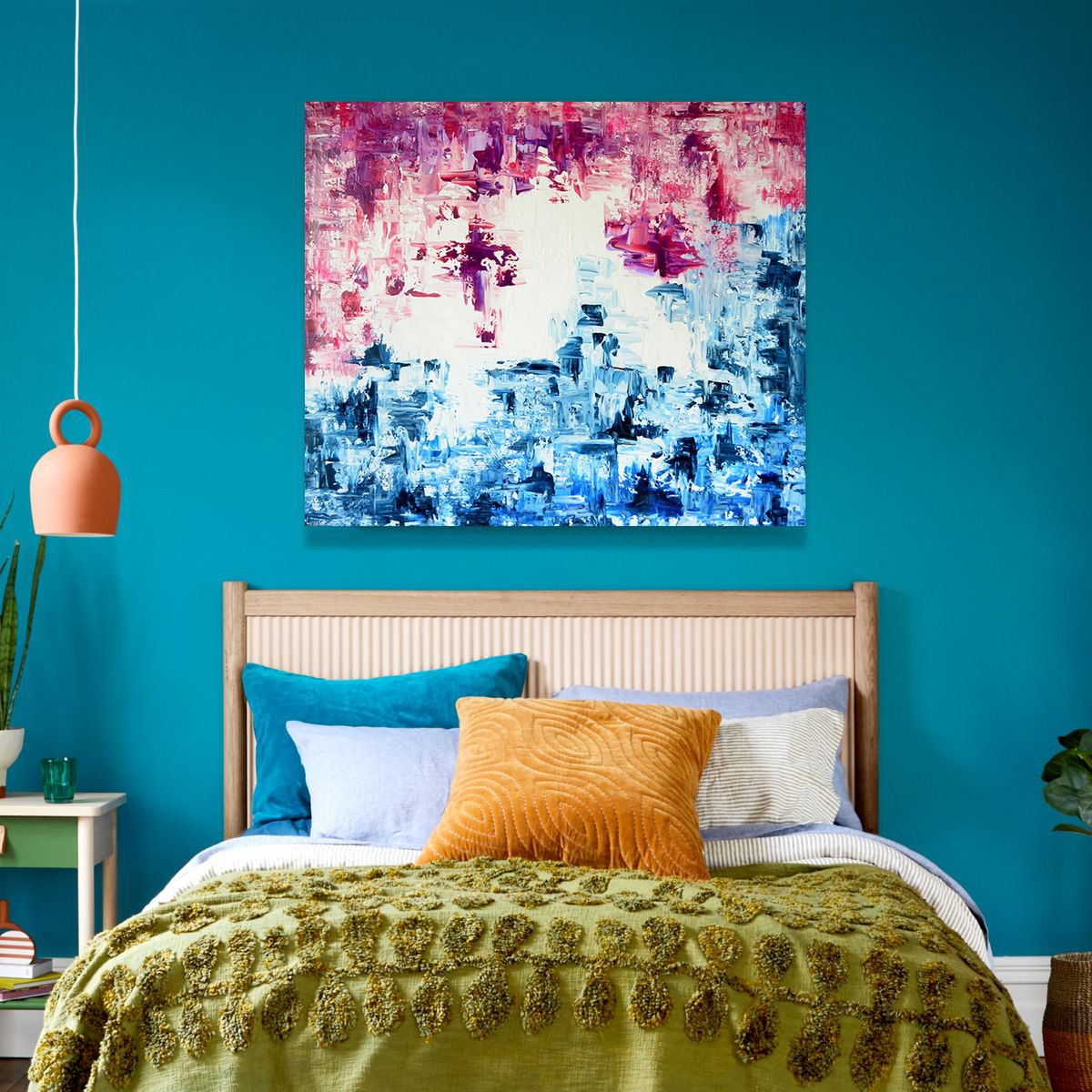 Abstract Acrylic Painting By Lynne Godina-Orme, 45 X 37", Fire And Ice, Original Artwork