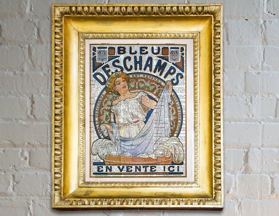 Bleu Deschamps - Collage Art Print on Large Real English Dictionary Vintage Book Page