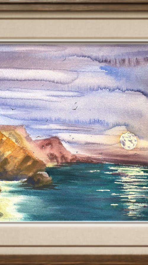 Full Moon Moonlight Sea by Yuliia Sharapova