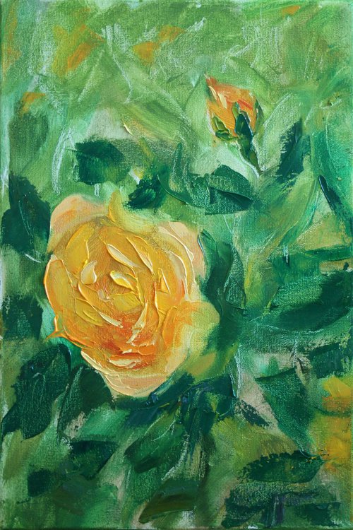Roses.  Painting created with a palette knife / ORIGINAL PAINTING by Salana Art Gallery