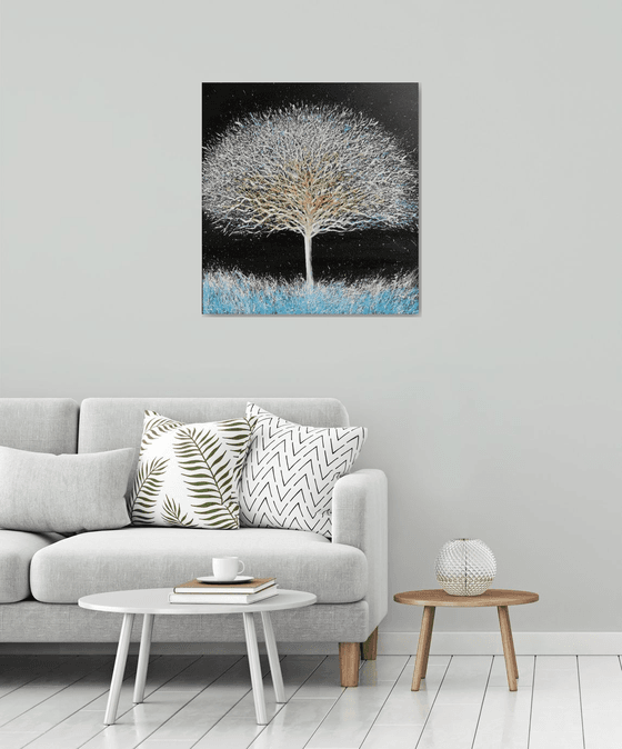 Frozen tree, large abstract tree painting on canvas