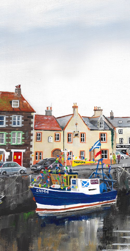 Eyemouth Harbour Fishing Boats Scottish Landscape Painting by Stephen Murray