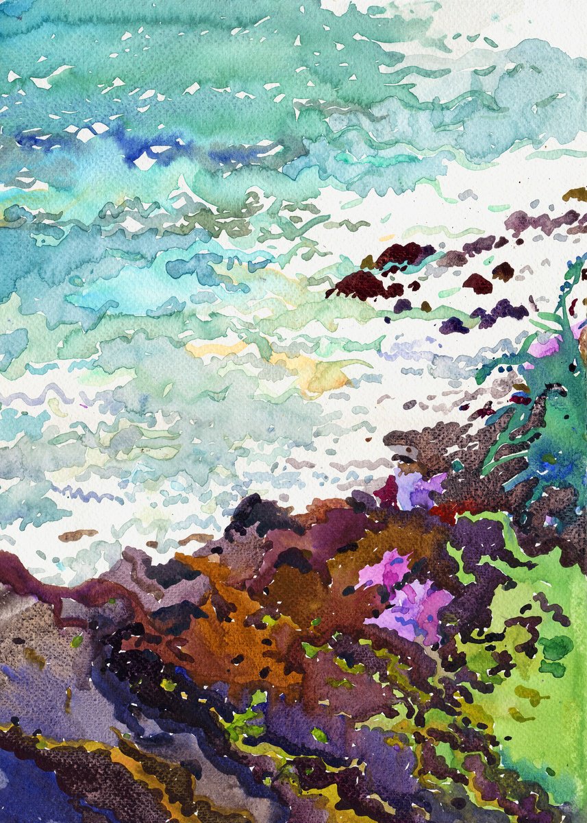 Impressionistic Landscape Watercolour By Tanbelia, 12 X 17", View From Parrot Rock, Original Artwork