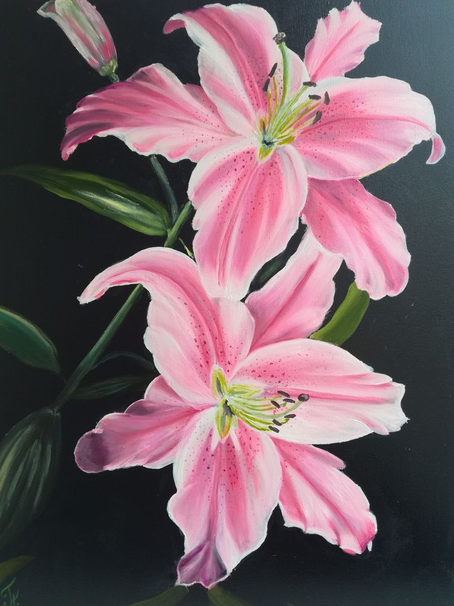 Oil Painting, Original Art, Gift Idea, Home Decor, Wall decor, Lilies 16*20 by Nataliia Plakhotnyk