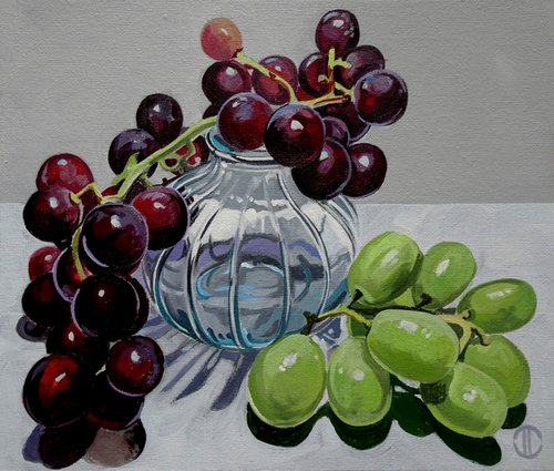 Red And Green Grapes With Glass by Joseph Lynch