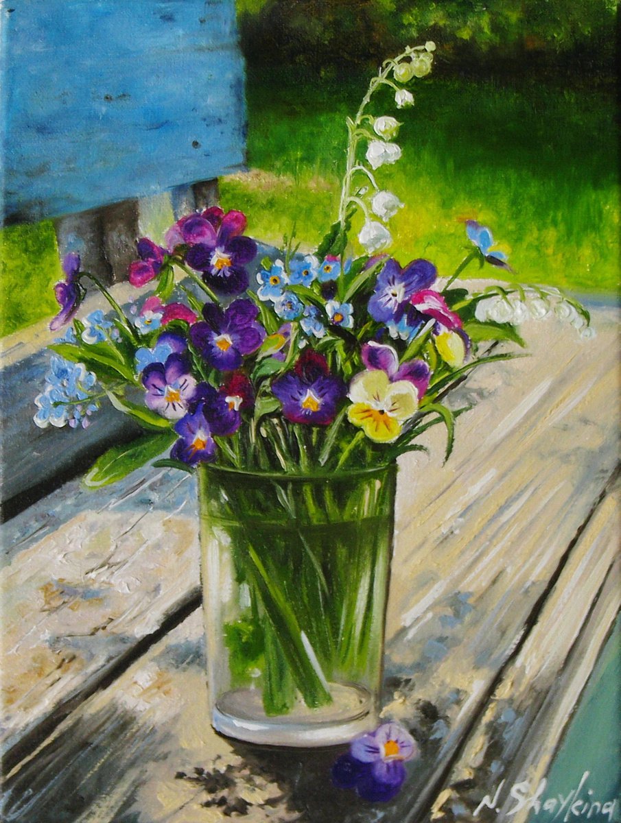 Violet Painting, Violet Flowers, Flowers Still Life, Original OIl Painting, Blue Purple Fl... by Natalia Shaykina