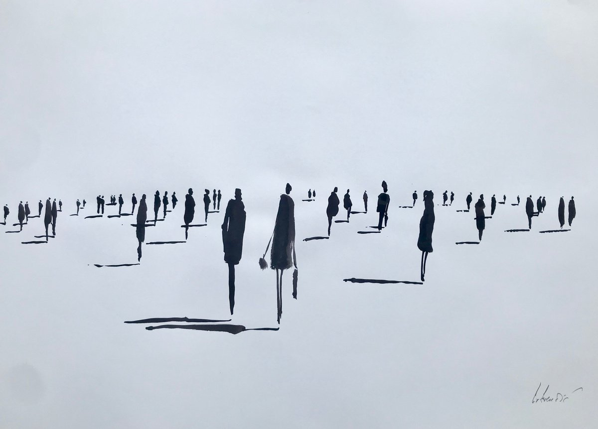 Portrait Ink Drawing By Tihomir Cirkvencic, 39 X 28", Impact Figures #21, Original Artwork