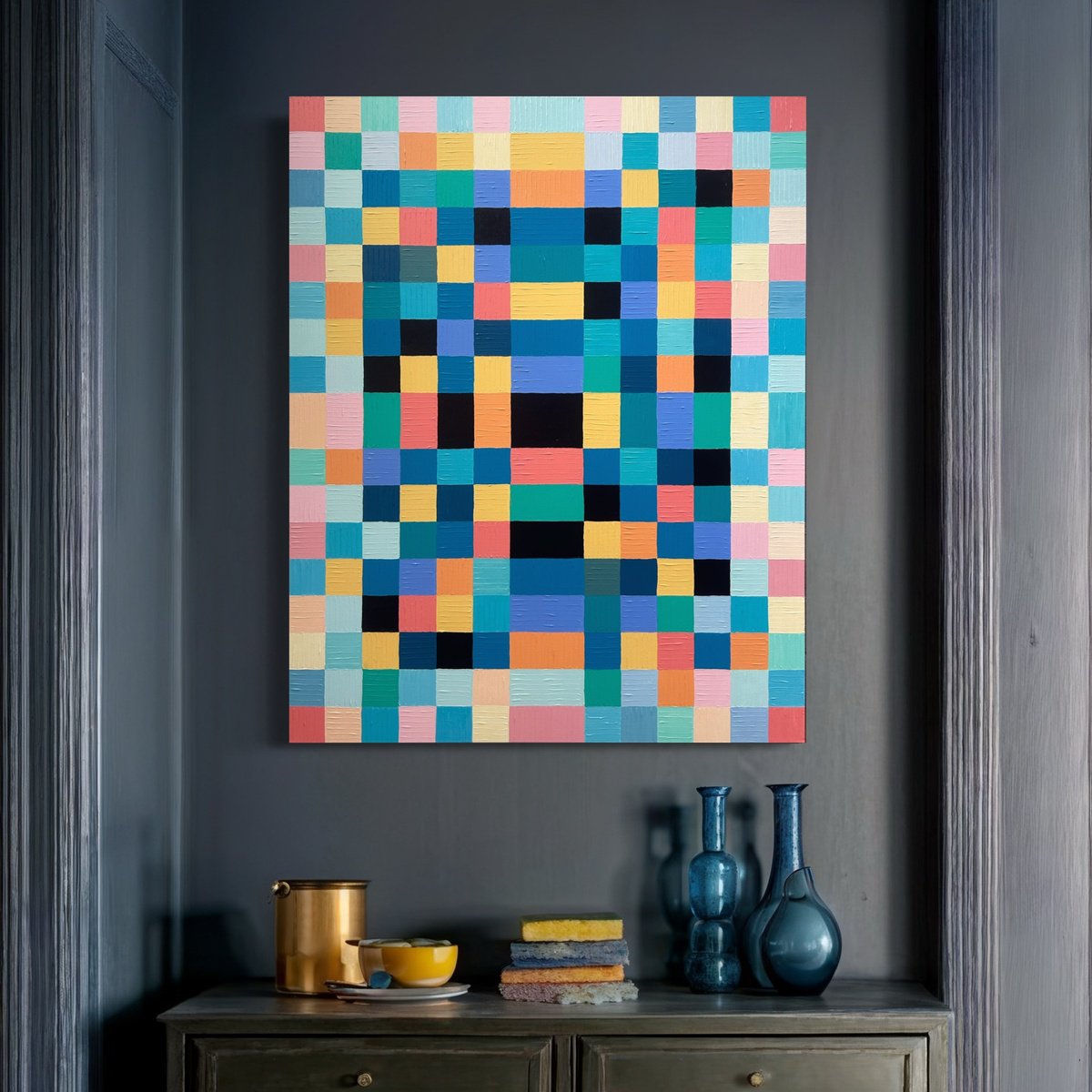 Geometric Abstract Acrylic Painting By Samantha Malone, 31 X 39", Simplicity, Original Artwork