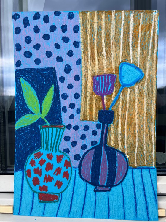 Blue Vases and Flowers