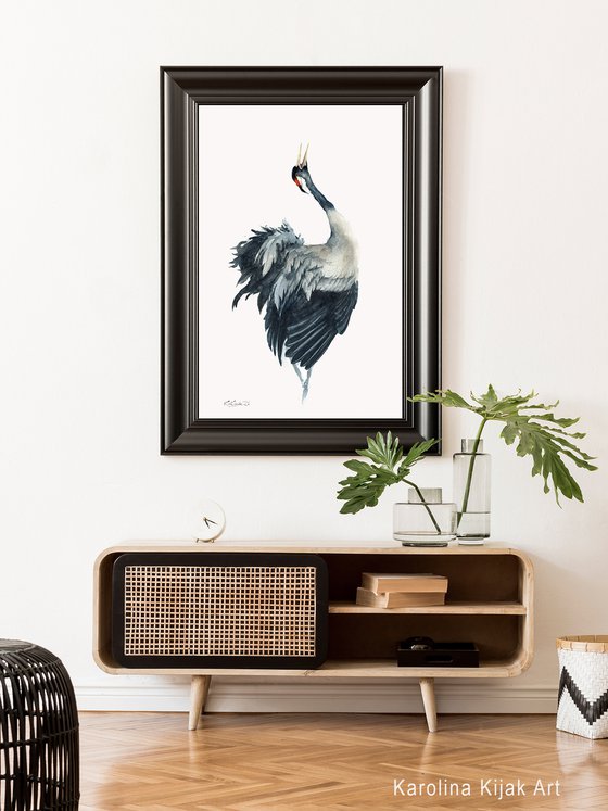 Common Crane in watercolor