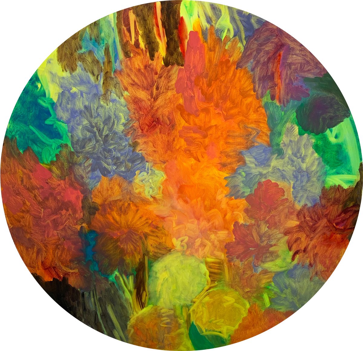 Round Summer Flower Paintings by Kathleen Mullaniff