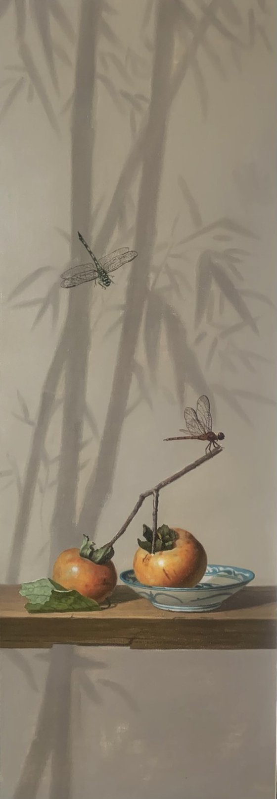 Still life:Persimmons with dragonflies t202