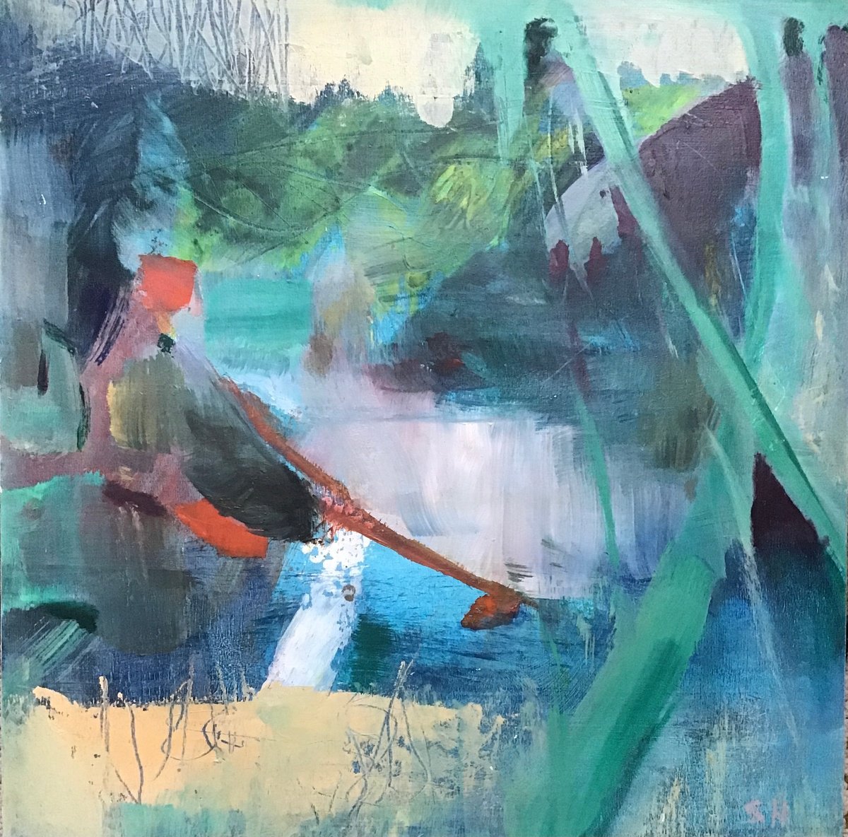 Abstract Oil Painting By Sandra Haney, 12 X 12", The Flow, Original Artwork