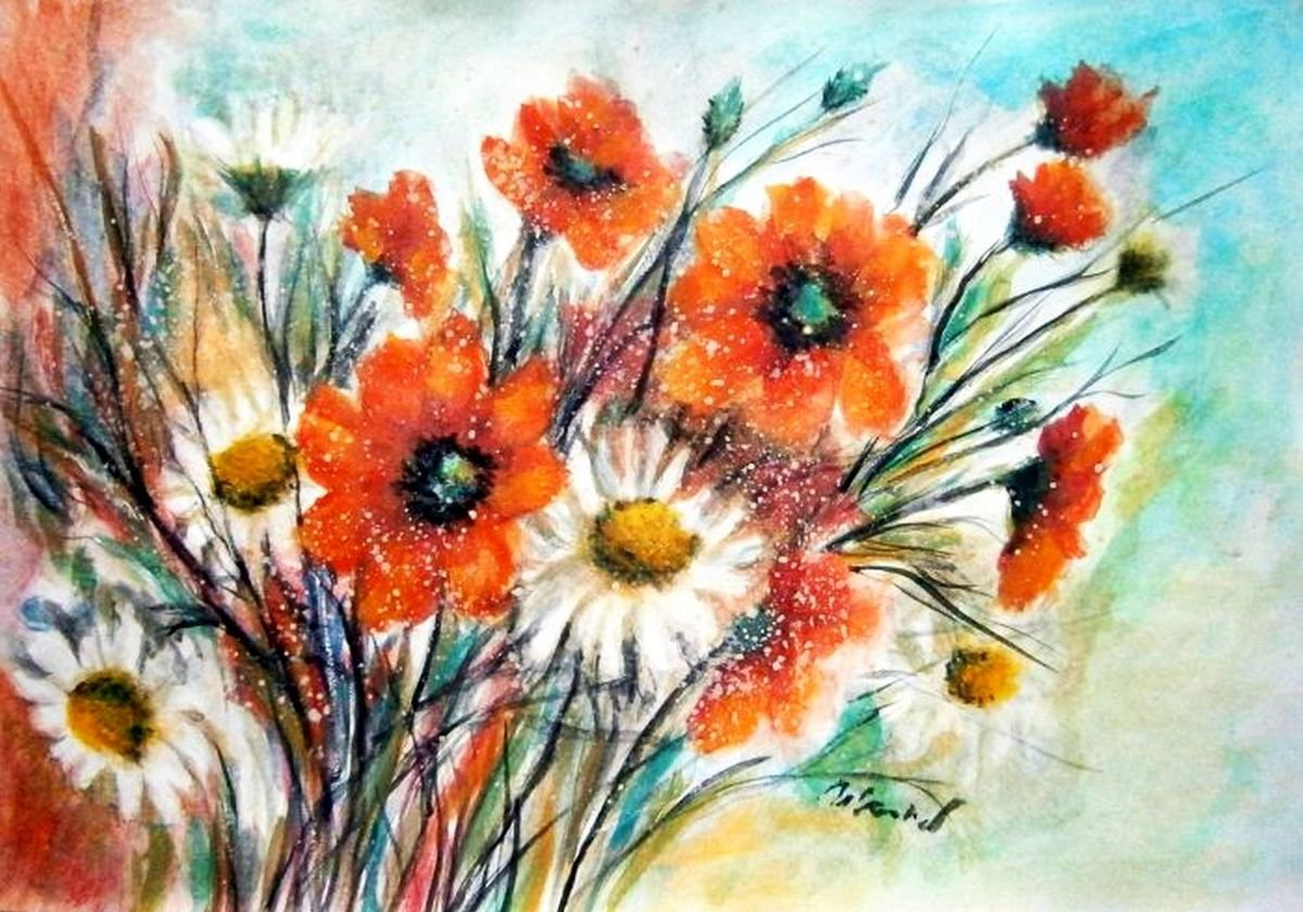 Field flowers - watercolor .. | Artfinder