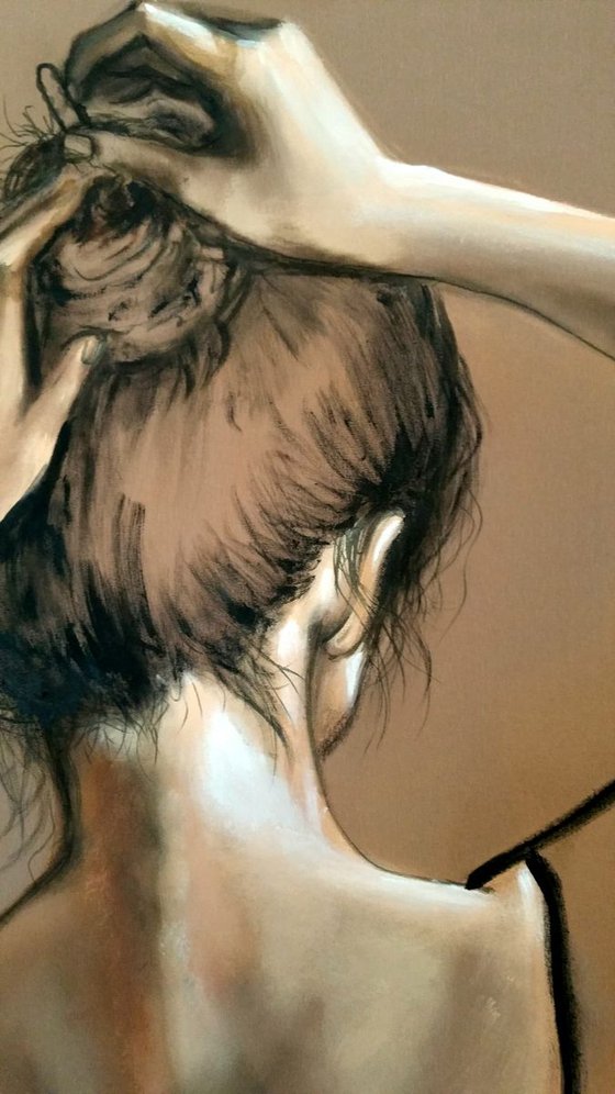 "Before performance I" Original acrylic painting on fabric 84x67x2cm.ready to hang