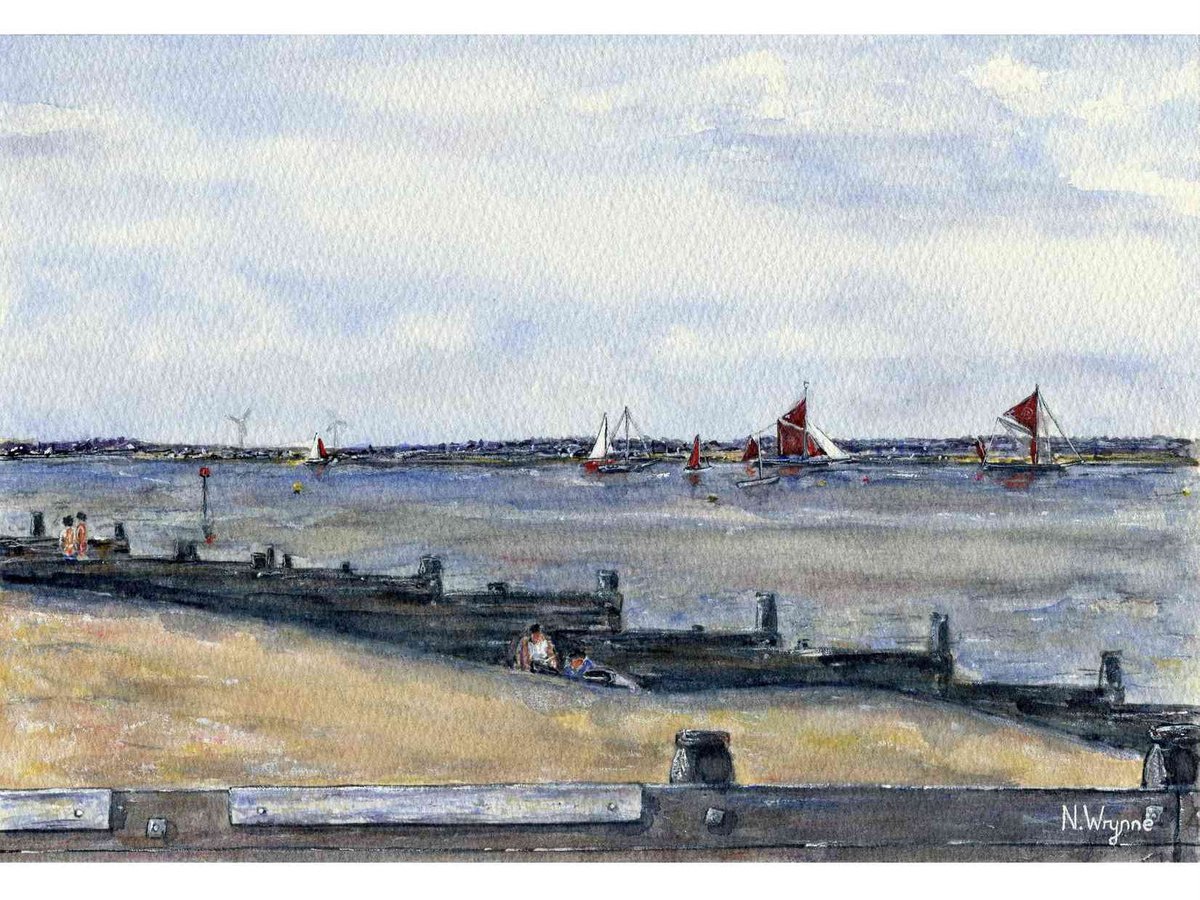 Thames Sailing Barges at Whitstable - Beach Boats Sea Watercolour Original Art by Neil Wrynne